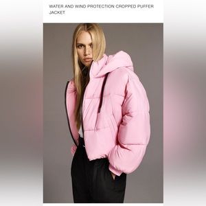 Zara Pink Water and Wind Protection Cropped Puffer Jacket
